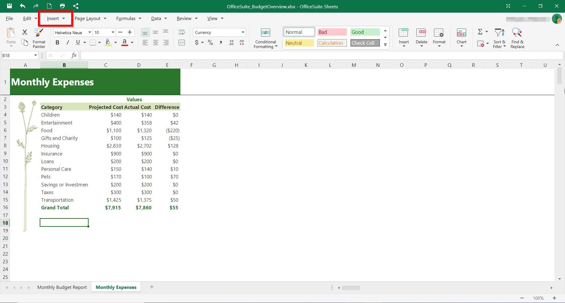 Insert a table in Sheets – MobiSystems