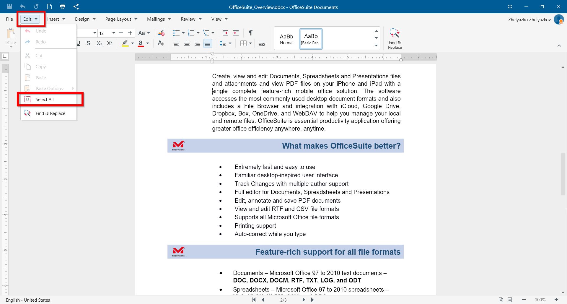 Select Text – OfficeSuite