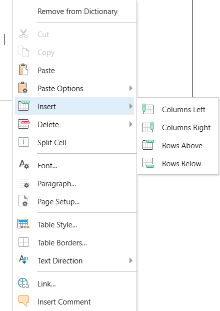 Add a row or column to a table in Documents OfficeSuite